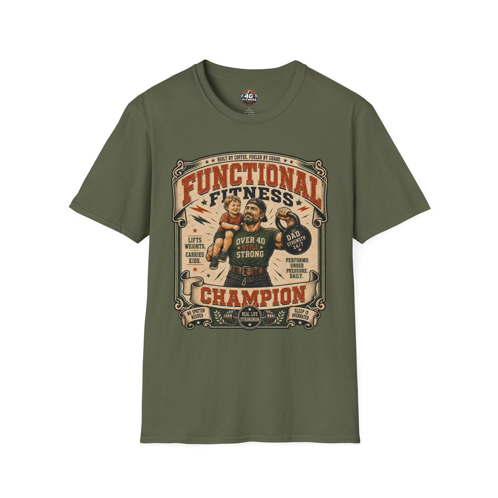 Functional Fitness T-Shirt — "Functional Fitness Champion: Over 40" Vintage Gym Tee