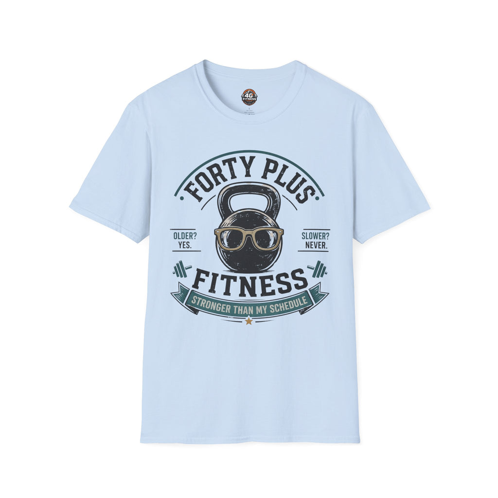 Forty Plus Fitness T-Shirt — Vintage Kettlebell 'Older? Yes. Slower? Never