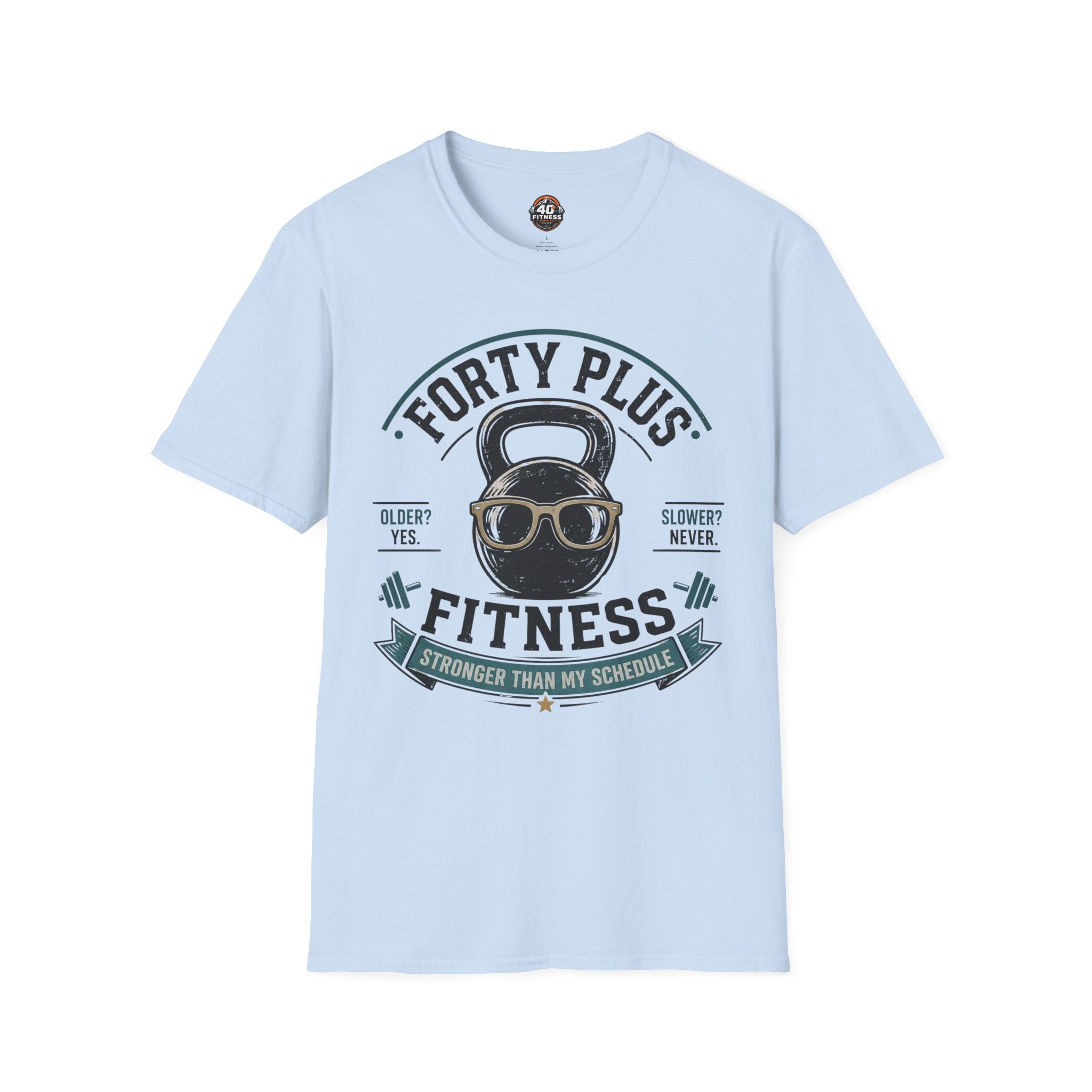 Forty Plus Fitness T-Shirt — Vintage Kettlebell 'Older? Yes. Slower? Never