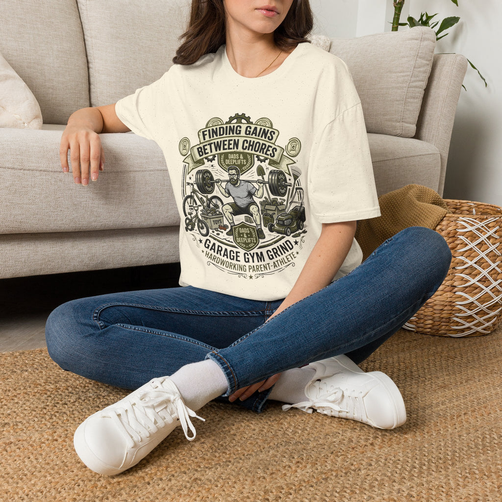 Finding Gains Between Chores T-Shirt — Dad & Home Gym Weightlifting Tee