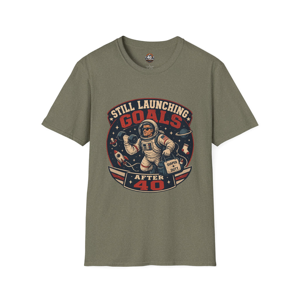 T-Shirt — "Still Launching Goals After 40" Astronaut Graphic Tee