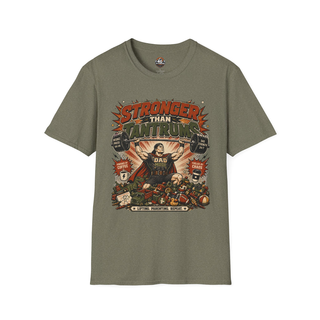 T-Shirt — "Stronger Than Tantrums" Retro Strength Graphic Tee (Parenting Humor)