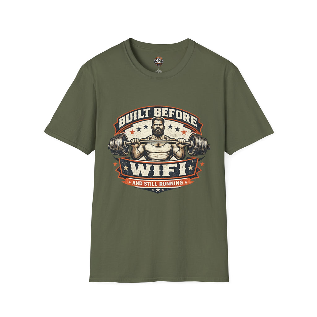 Built Before WiFi T-Shirt — Vintage Strongman Barbell Gym Tee
