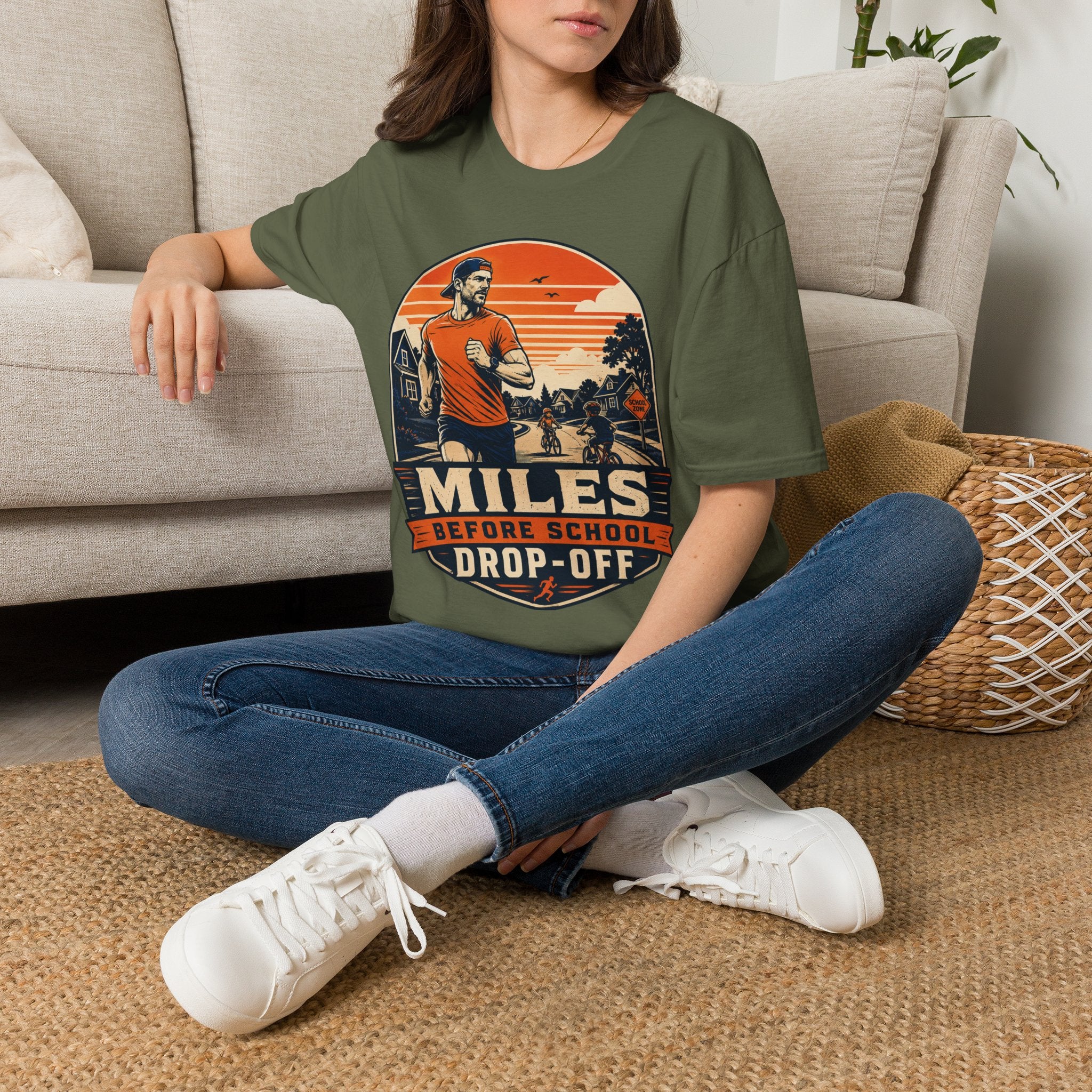 Running T‑Shirt — "Miles Before School Drop‑Off"