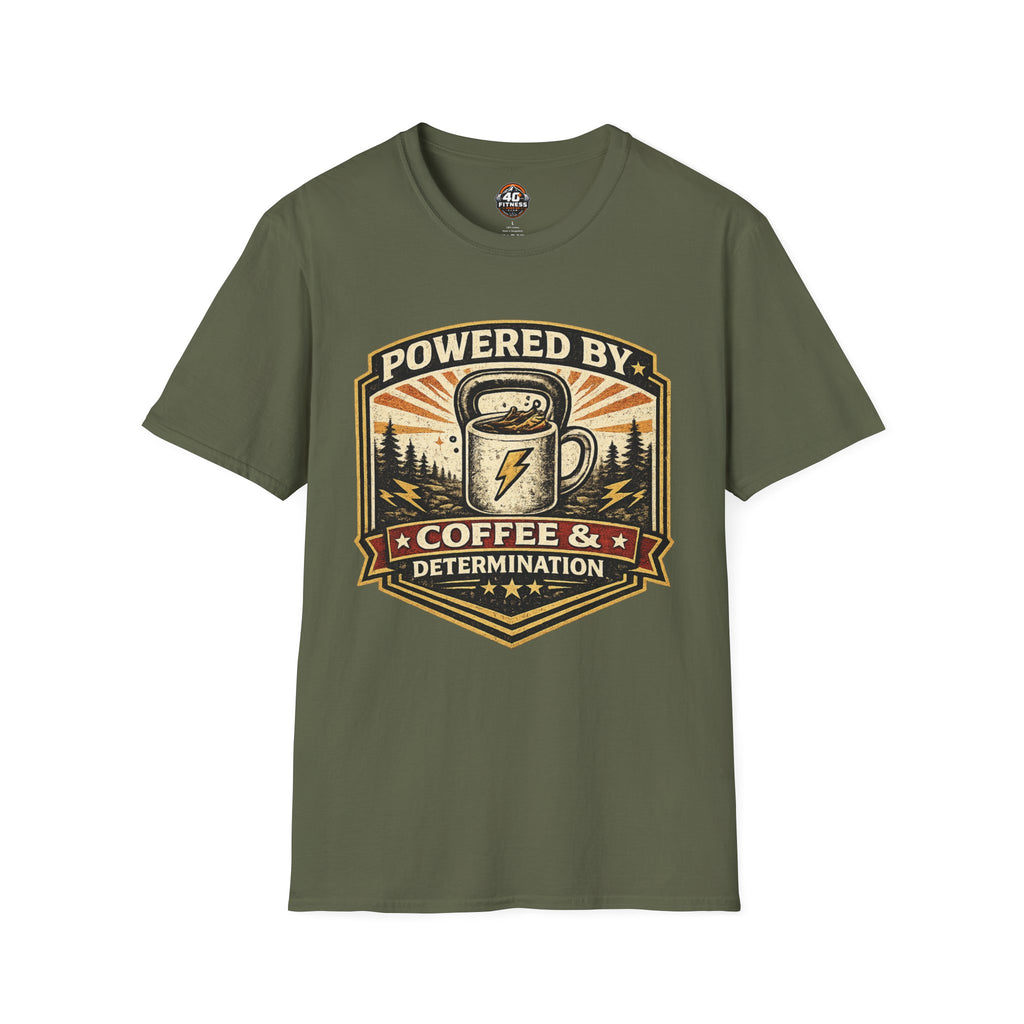Coffee T‑Shirt — “Powered By Coffee & Determination”