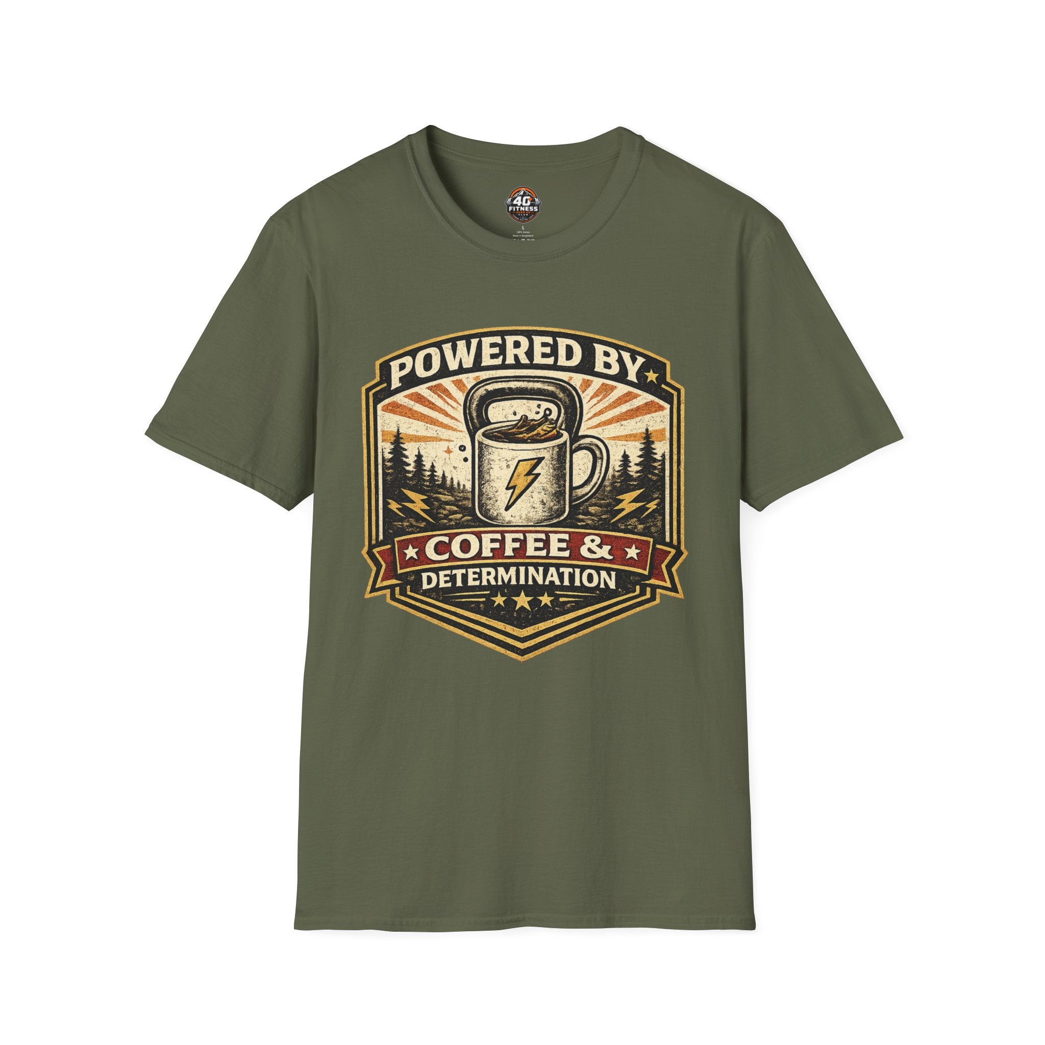 Coffee T‑Shirt — “Powered By Coffee & Determination”