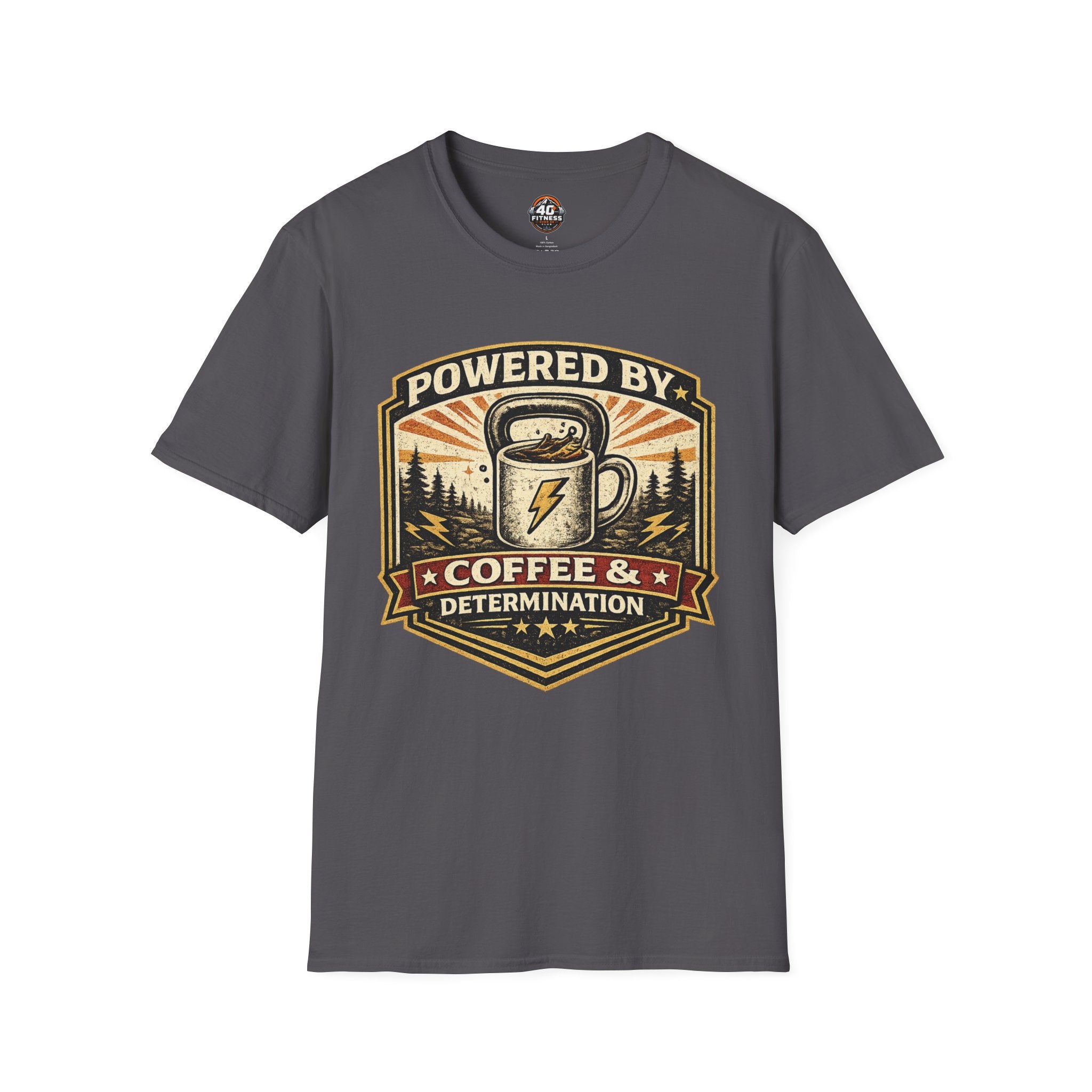 Coffee T‑Shirt — “Powered By Coffee & Determination”