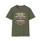 T-Shirt — "Powered by Ibuprofen" Funny Gym & Recovery Tee