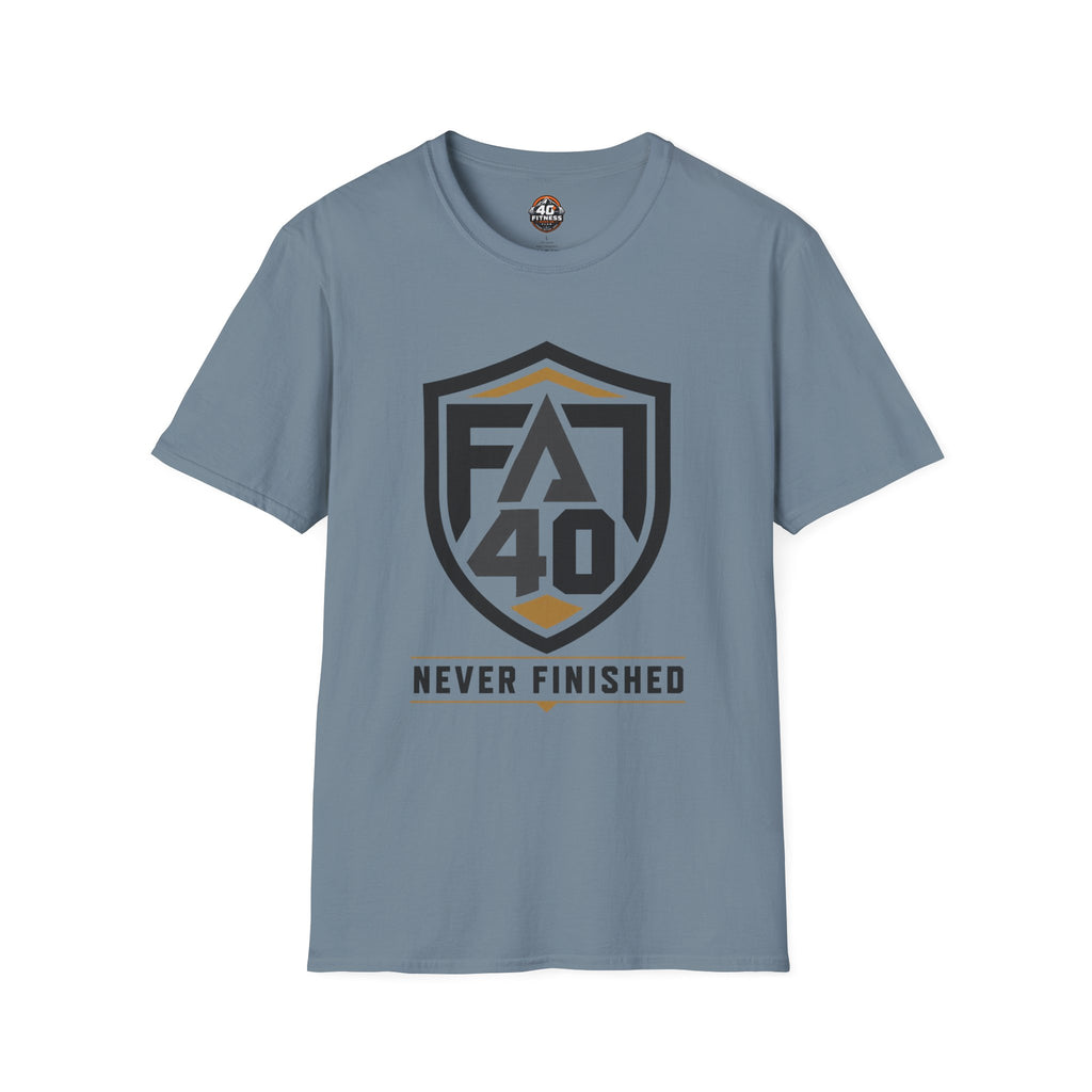 T-Shirt — FA40 Shield 'Never Finished' Athletic Tee