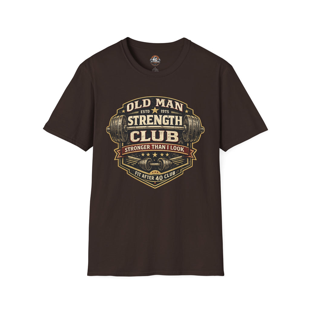 Old Man Strength Club T-Shirt — "Stronger Than I Look" Retro Gym Tee