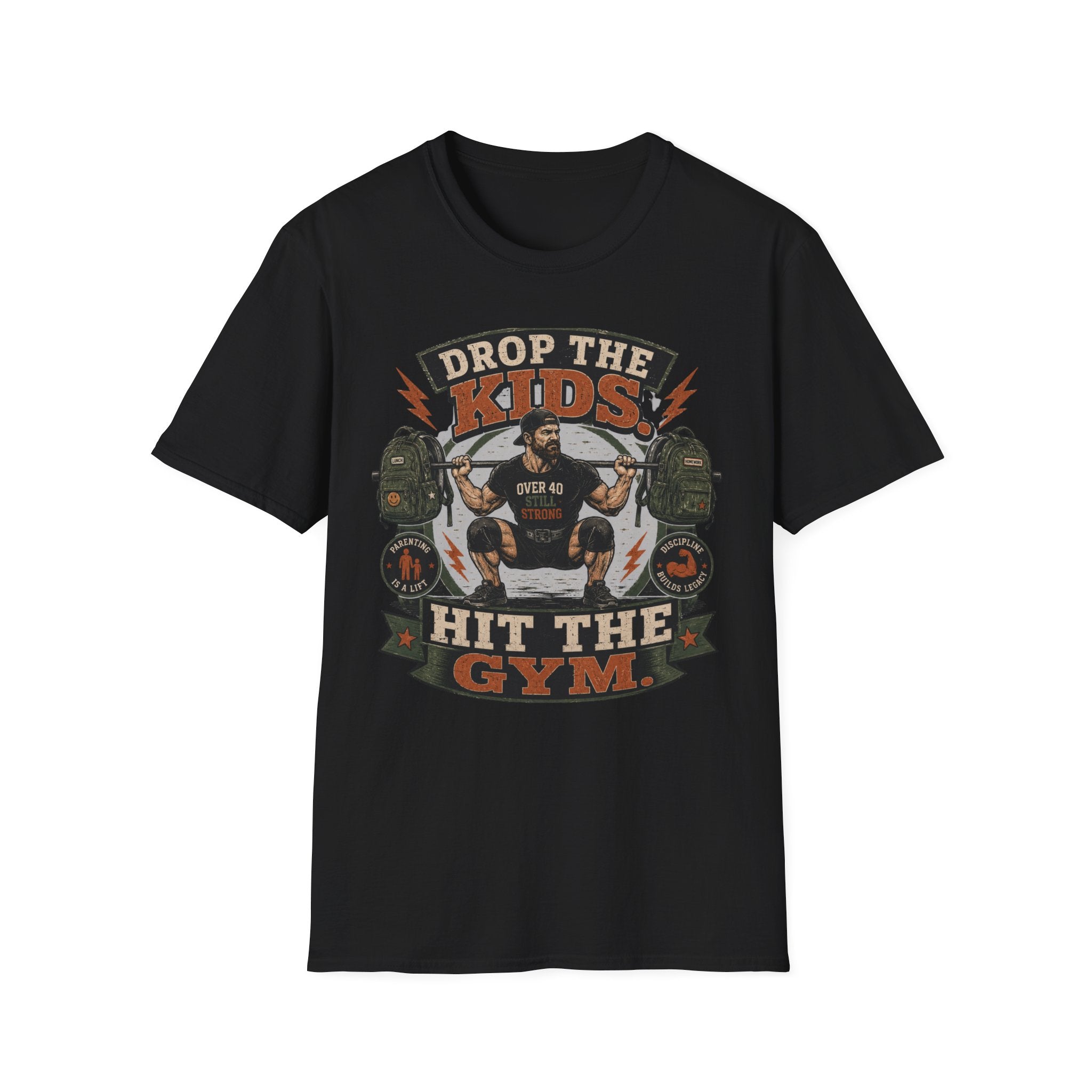 Drop the Kids, Hit the Gym T-Shirt — Funny Over 40 Dad Workout Tee