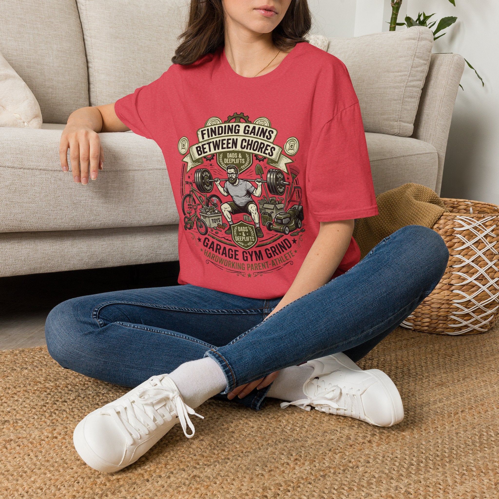 Finding Gains Between Chores T-Shirt — Dad & Home Gym Weightlifting Tee
