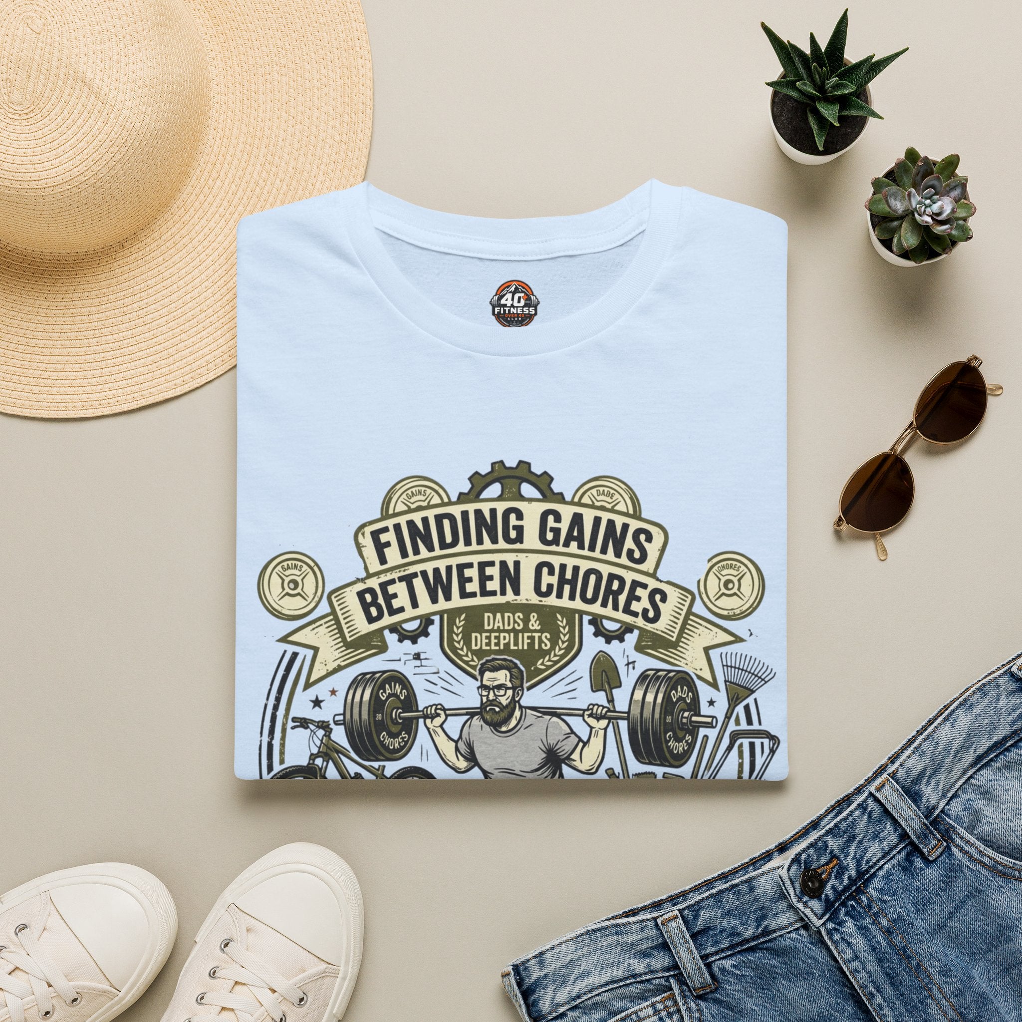 Finding Gains Between Chores T-Shirt — Dad & Home Gym Weightlifting Tee