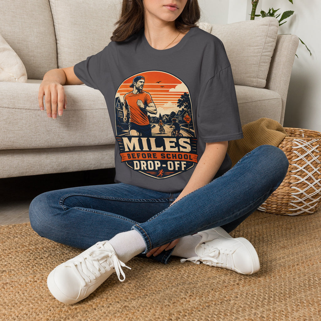 Running T‑Shirt — "Miles Before School Drop‑Off"