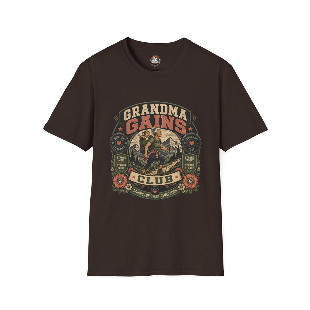 Grandma Gains T-Shirt — Vintage 'Grandma Gains Club' Fitness Tee for Active Grandmothers