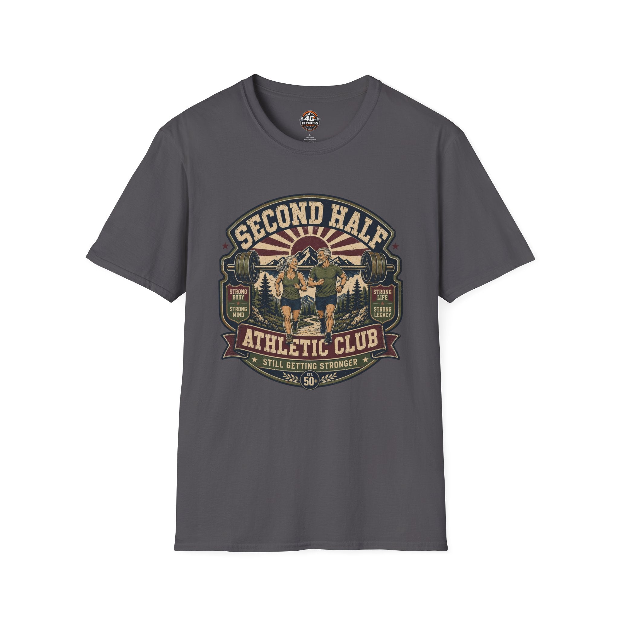 Second Half Athletic Club T-Shirt — Vintage Fitness Graphic Tee for Active Adults
