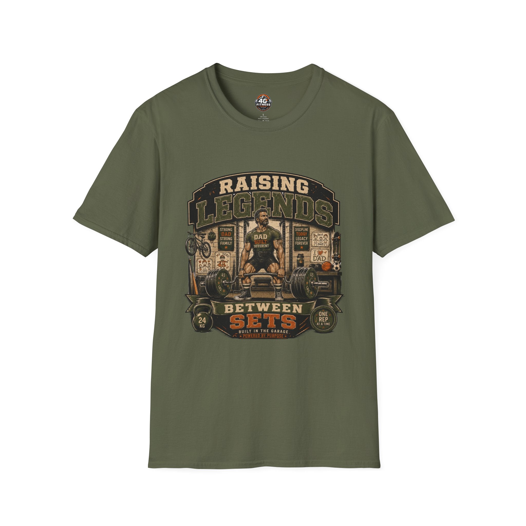 Raising Legends Dad Tee — "Raising Legends Between Sets" Vintage Gym Fatherhood T-Shirt