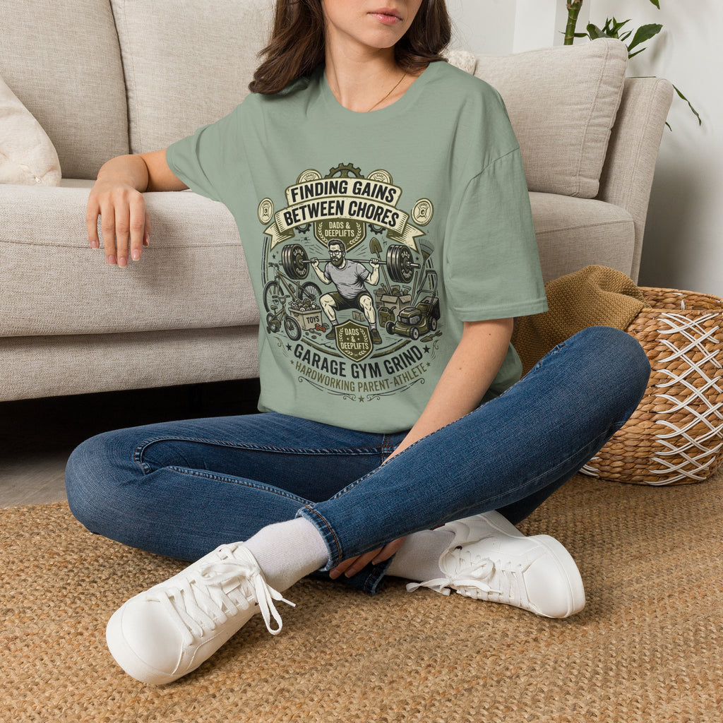 Finding Gains Between Chores T-Shirt — Dad & Home Gym Weightlifting Tee