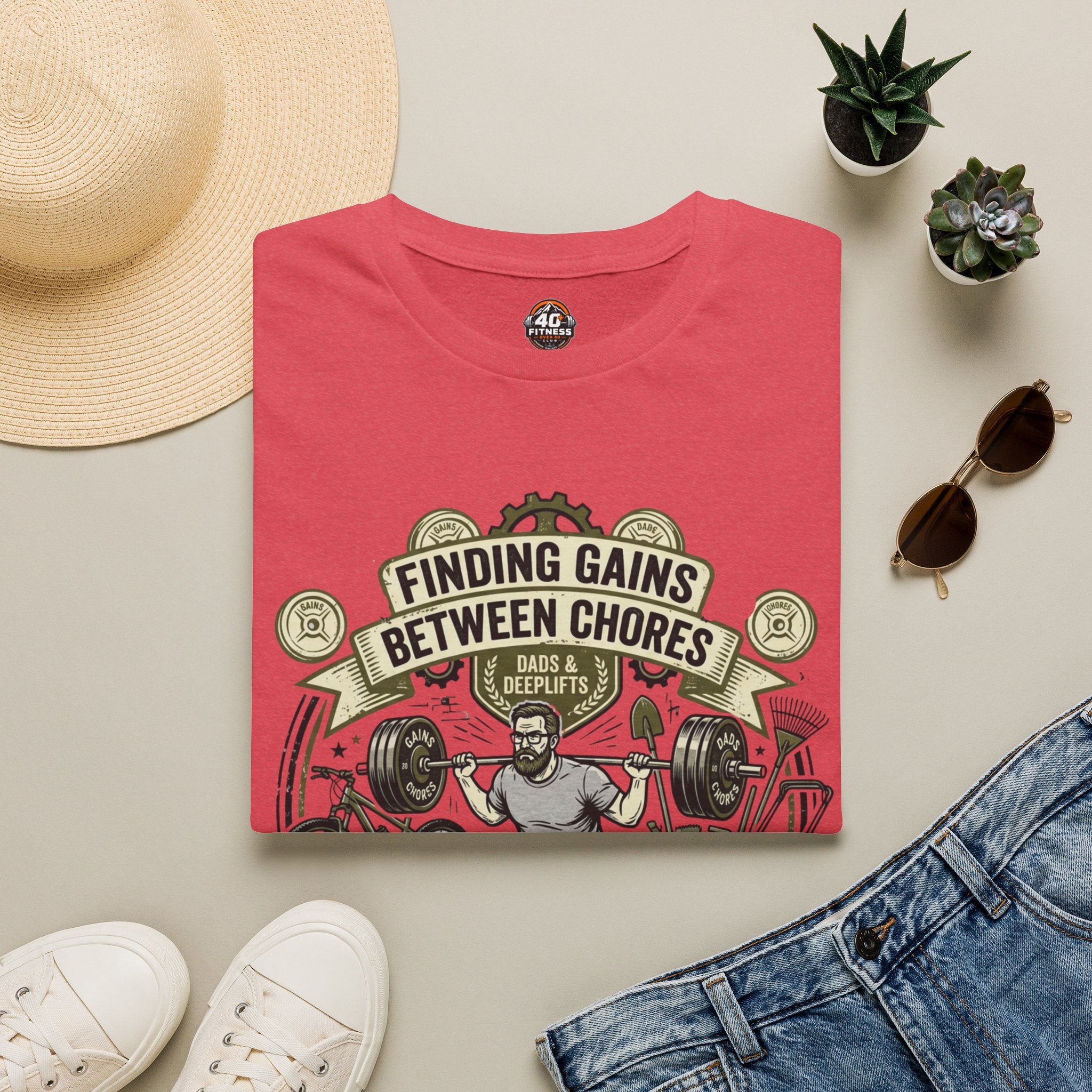 Finding Gains Between Chores T-Shirt — Dad & Home Gym Weightlifting Tee