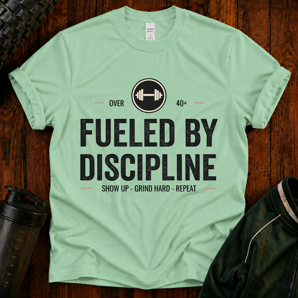 Fueled By Discipline T-Shirt — Over 40 Fitness Motivation Tee