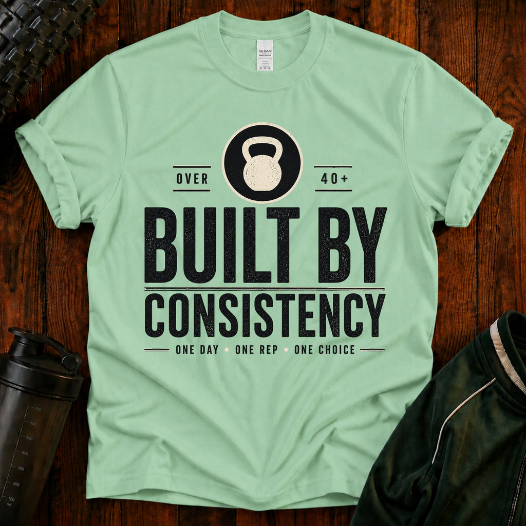 Built By Consistency T-Shirt — Over 40 Kettlebell Fitness Tee