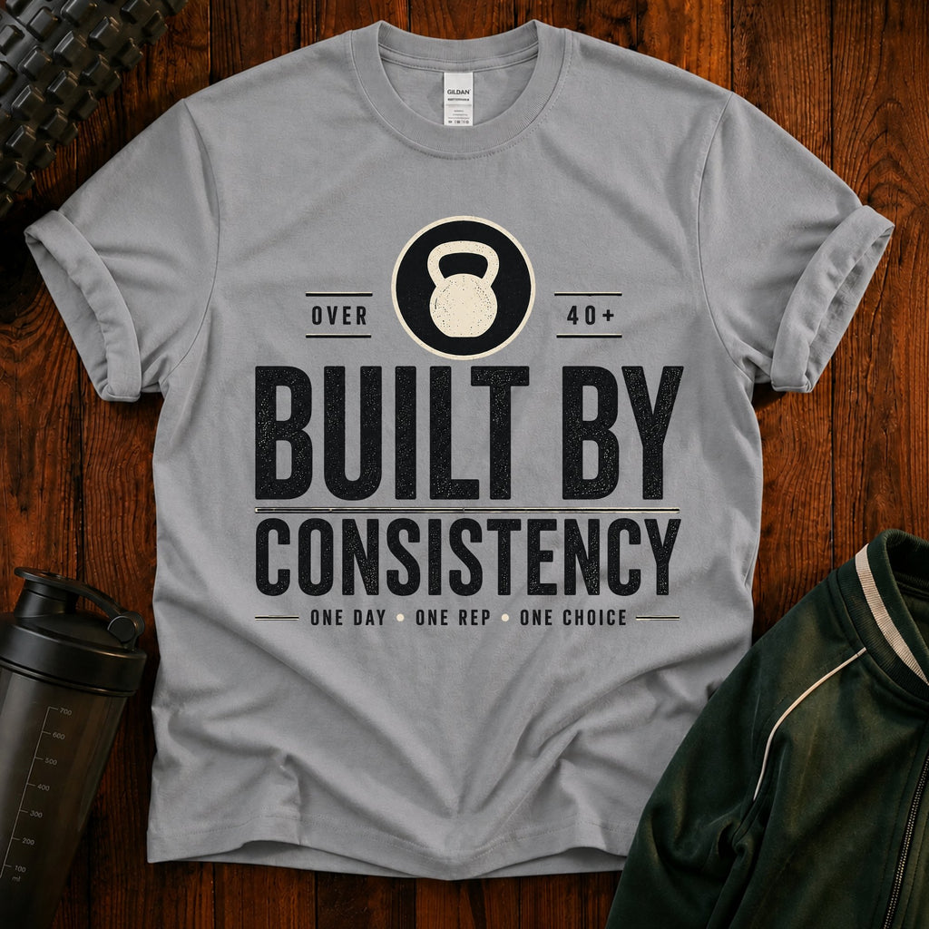 Built By Consistency T-Shirt — Over 40 Kettlebell Fitness Tee