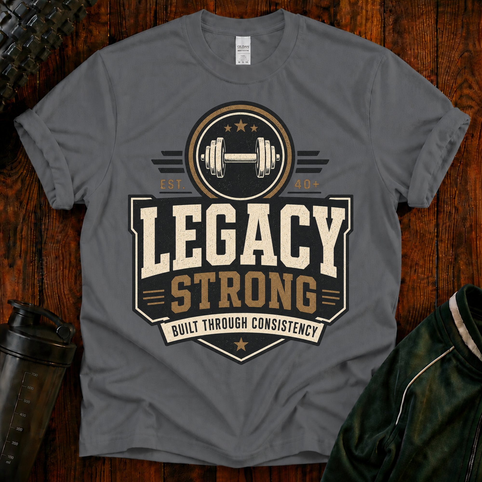 Legacy Strong Weightlifting T‑Shirt — Est. 40+ Gym Pride