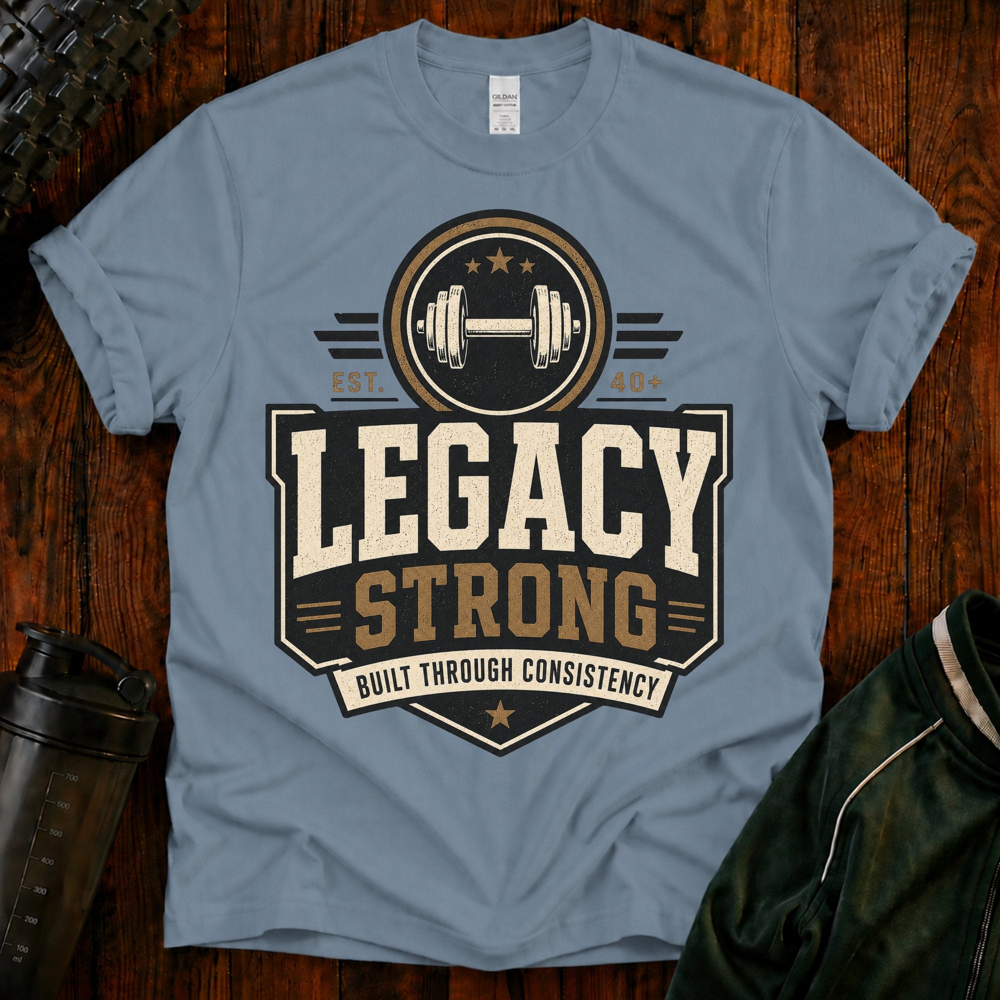 Legacy Strong Weightlifting T‑Shirt — Est. 40+ Gym Pride