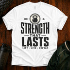 Strength That Lasts T‑Shirt — Over 40 Kettlebell Fitness Tee