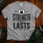Strength That Lasts T‑Shirt — Over 40 Kettlebell Fitness Tee