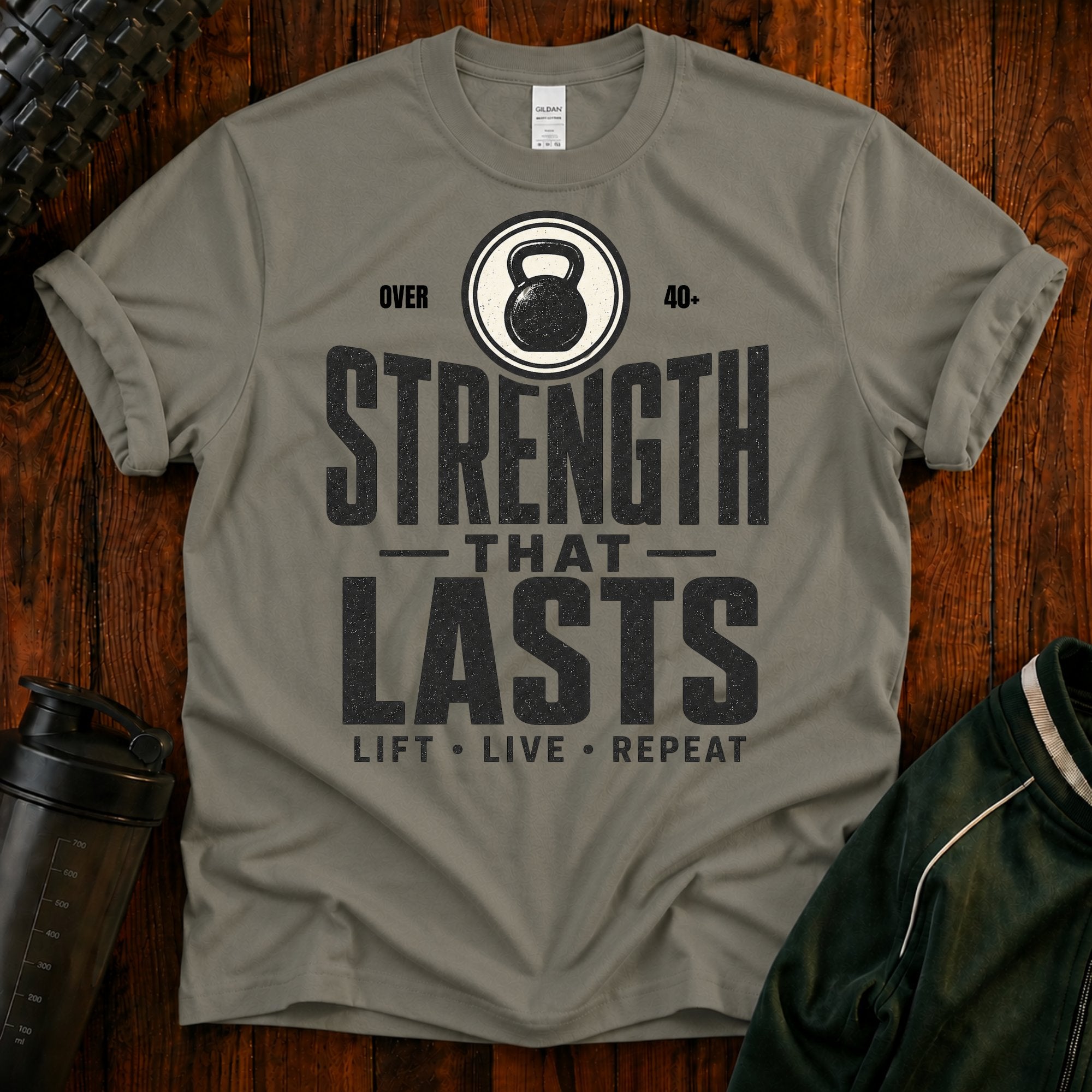 Strength That Lasts T‑Shirt — Over 40 Kettlebell Fitness Tee