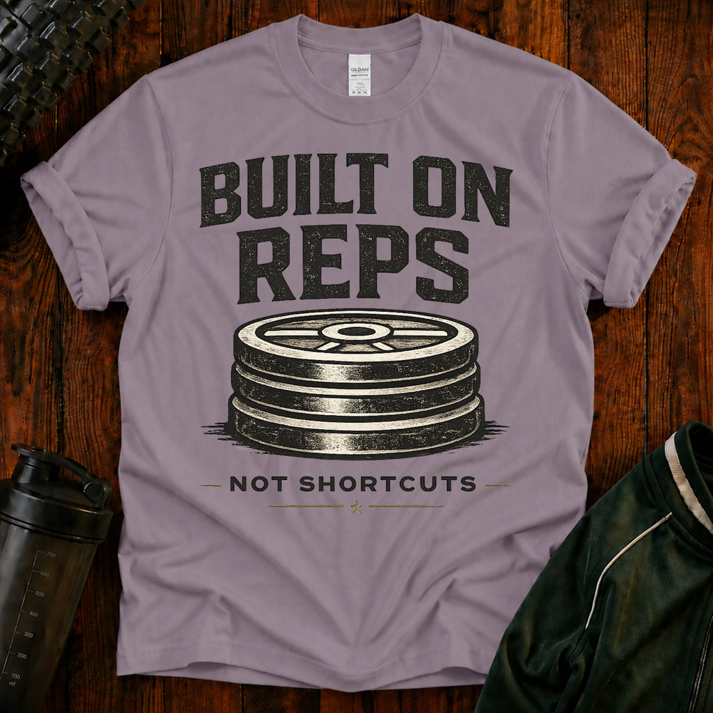Built On Reps T-Shirt — Weightlifting Gym Tee (Not Shortcuts)