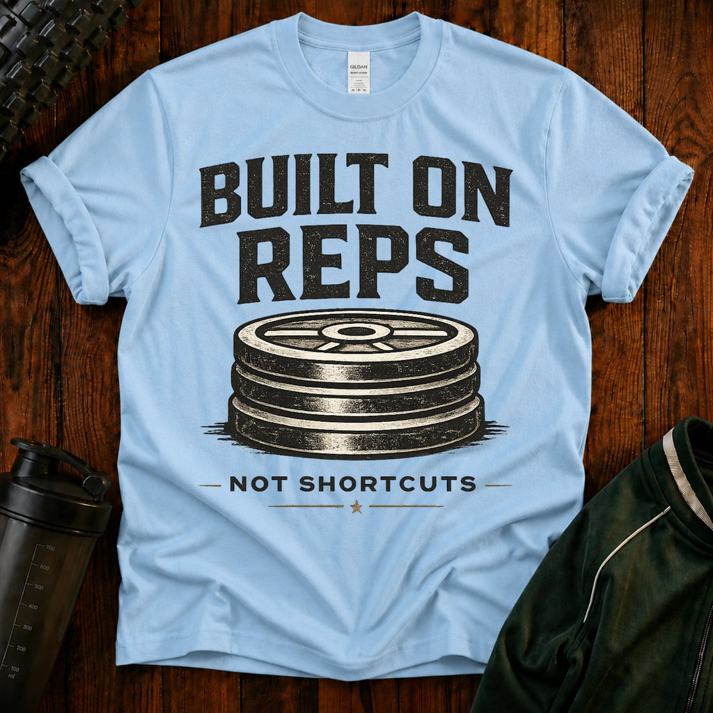 Built On Reps T-Shirt — Weightlifting Gym Tee (Not Shortcuts)