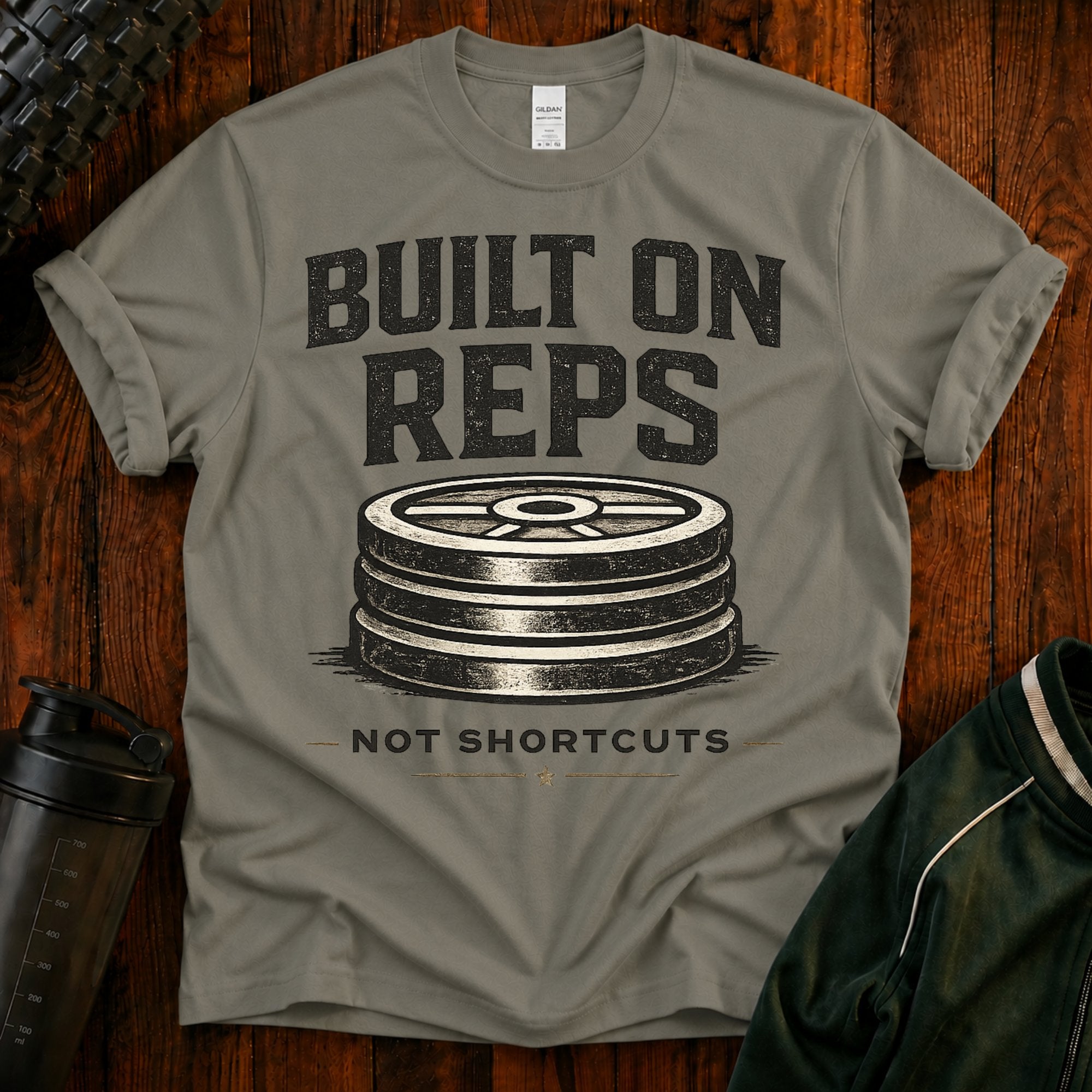 Built On Reps T-Shirt — Weightlifting Gym Tee (Not Shortcuts)