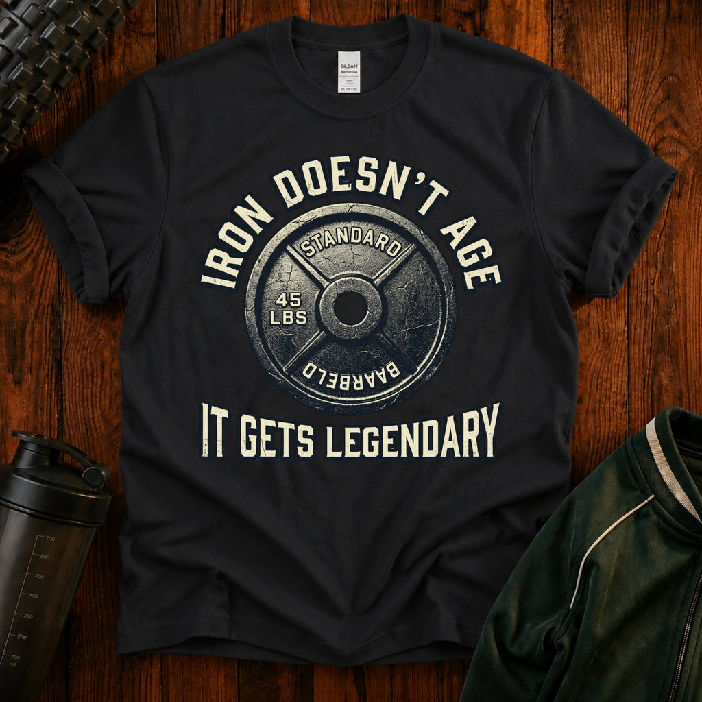 Weightlifting T-Shirt — "Iron Doesn't Age, It Gets Legendary" Motivational Gym Tee
