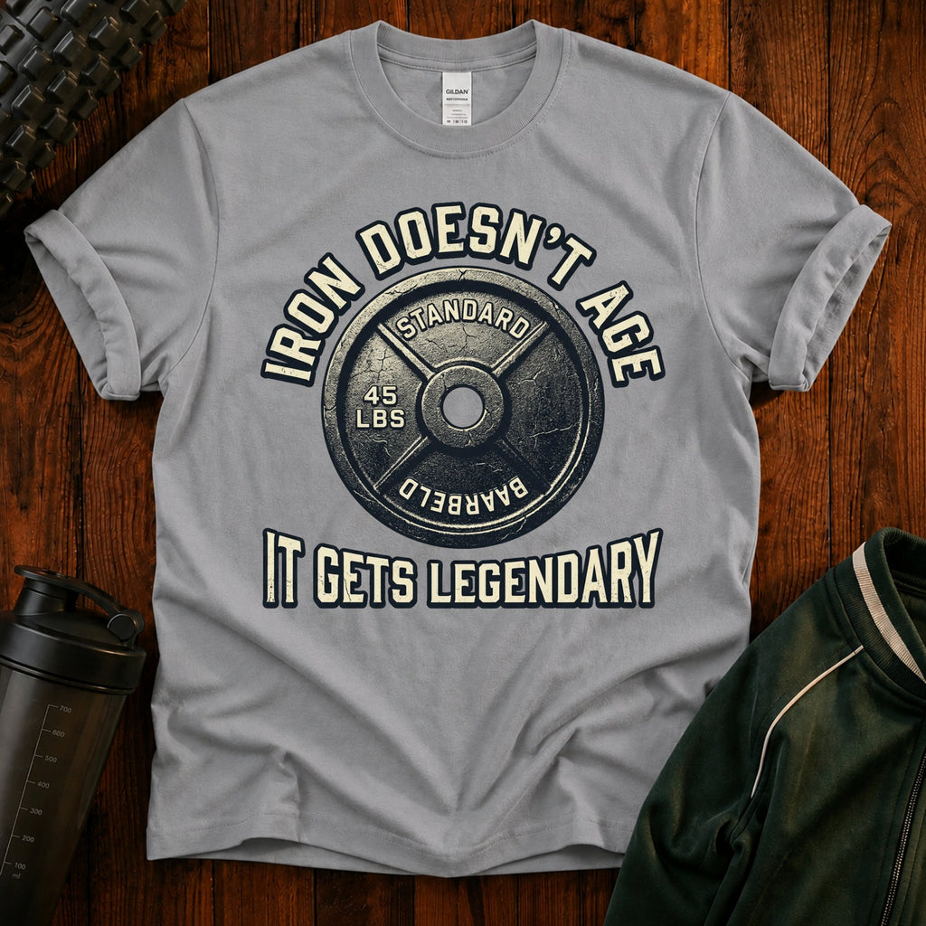 Weightlifting T-Shirt — "Iron Doesn't Age, It Gets Legendary" Motivational Gym Tee