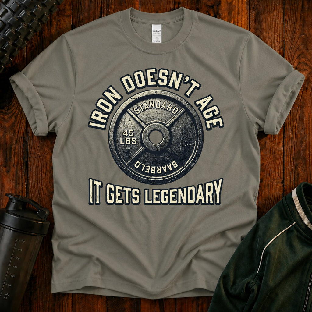 Weightlifting T-Shirt — "Iron Doesn't Age, It Gets Legendary" Motivational Gym Tee