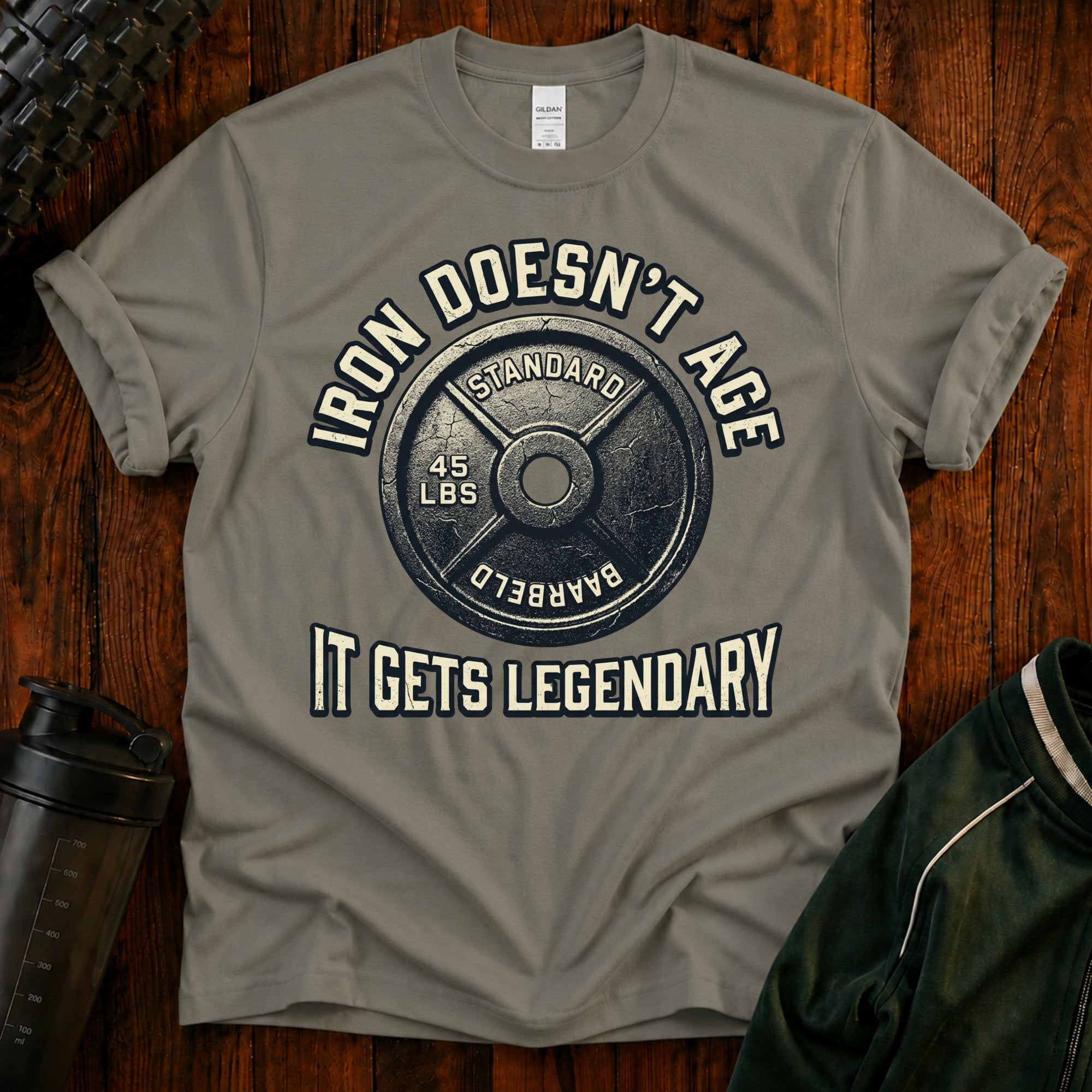 Weightlifting T-Shirt — "Iron Doesn't Age, It Gets Legendary" Motivational Gym Tee