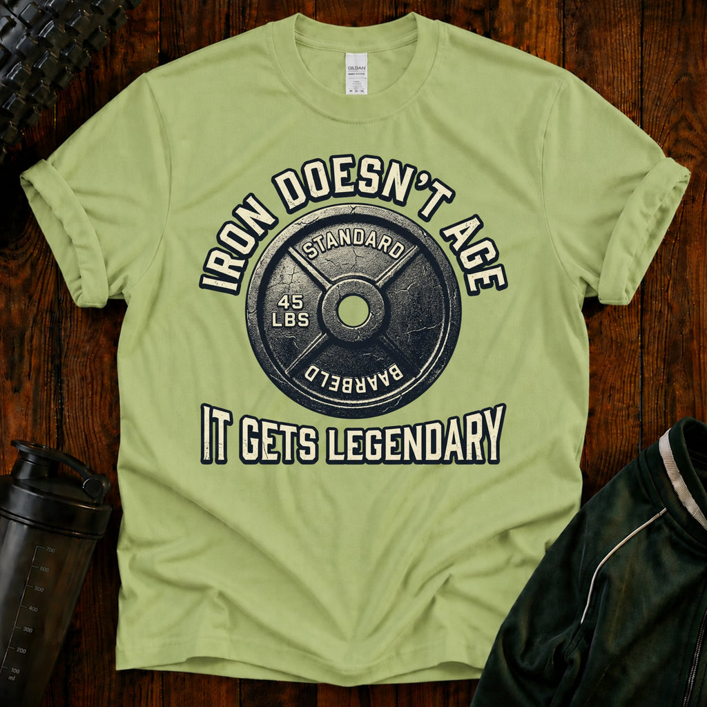 Weightlifting T-Shirt — "Iron Doesn't Age, It Gets Legendary" Motivational Gym Tee