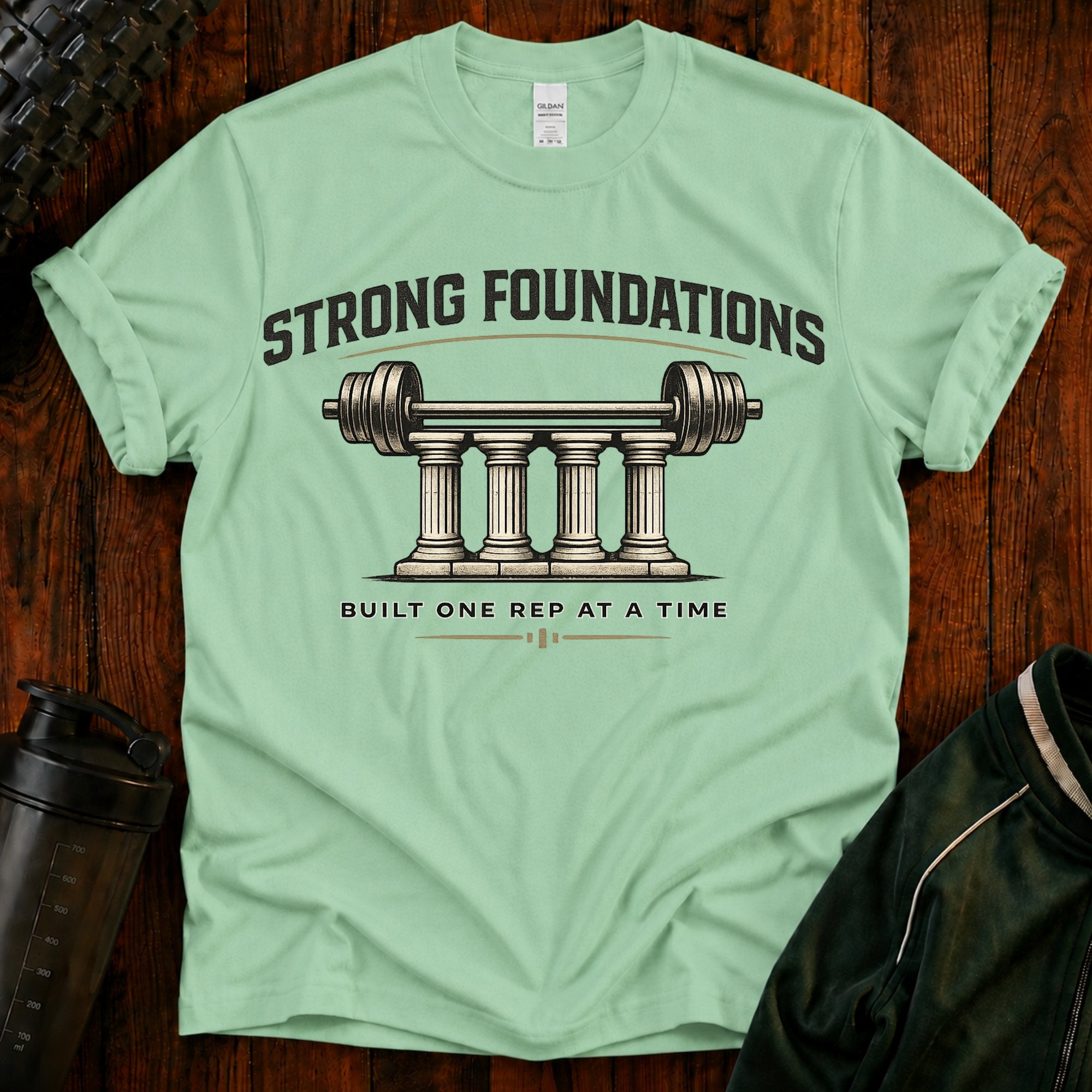 Strong Foundations T-Shirt — Barbell Pillar Fitness Tee