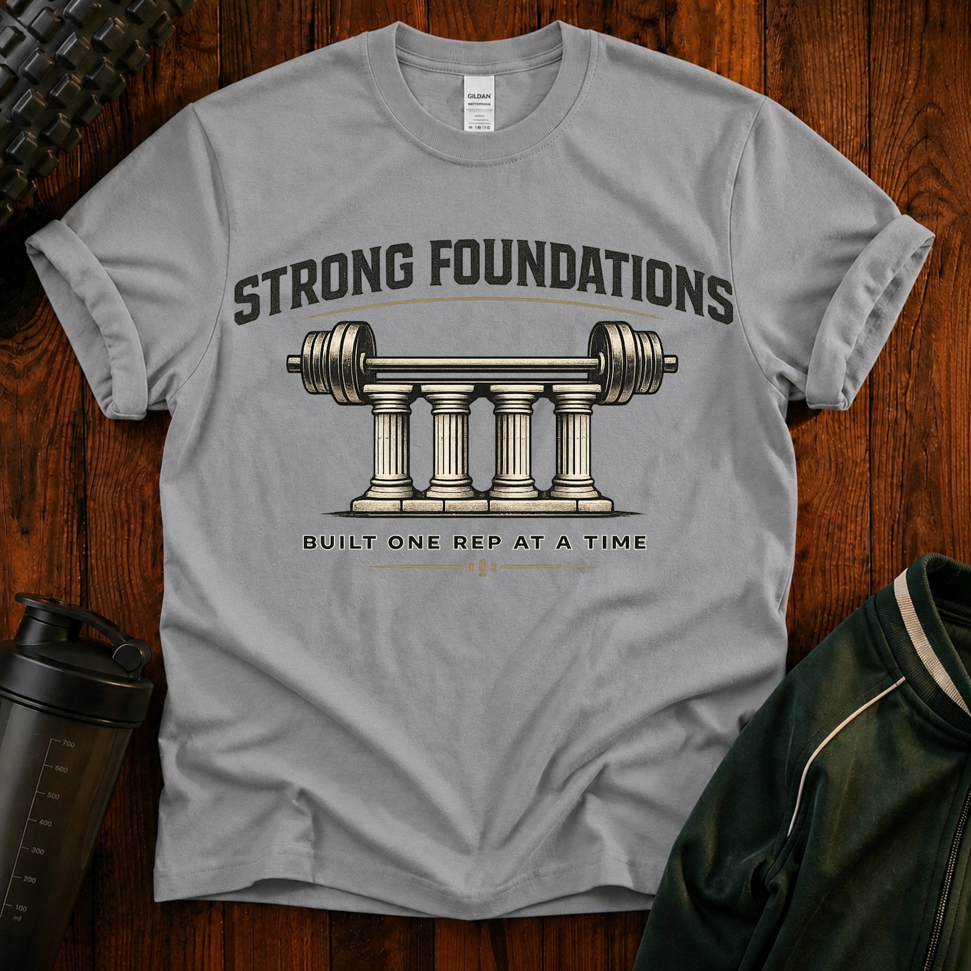 Strong Foundations T-Shirt — Barbell Pillar Fitness Tee