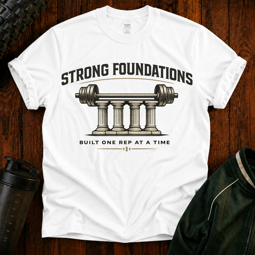 Strong Foundations T-Shirt — Barbell Pillar Fitness Tee