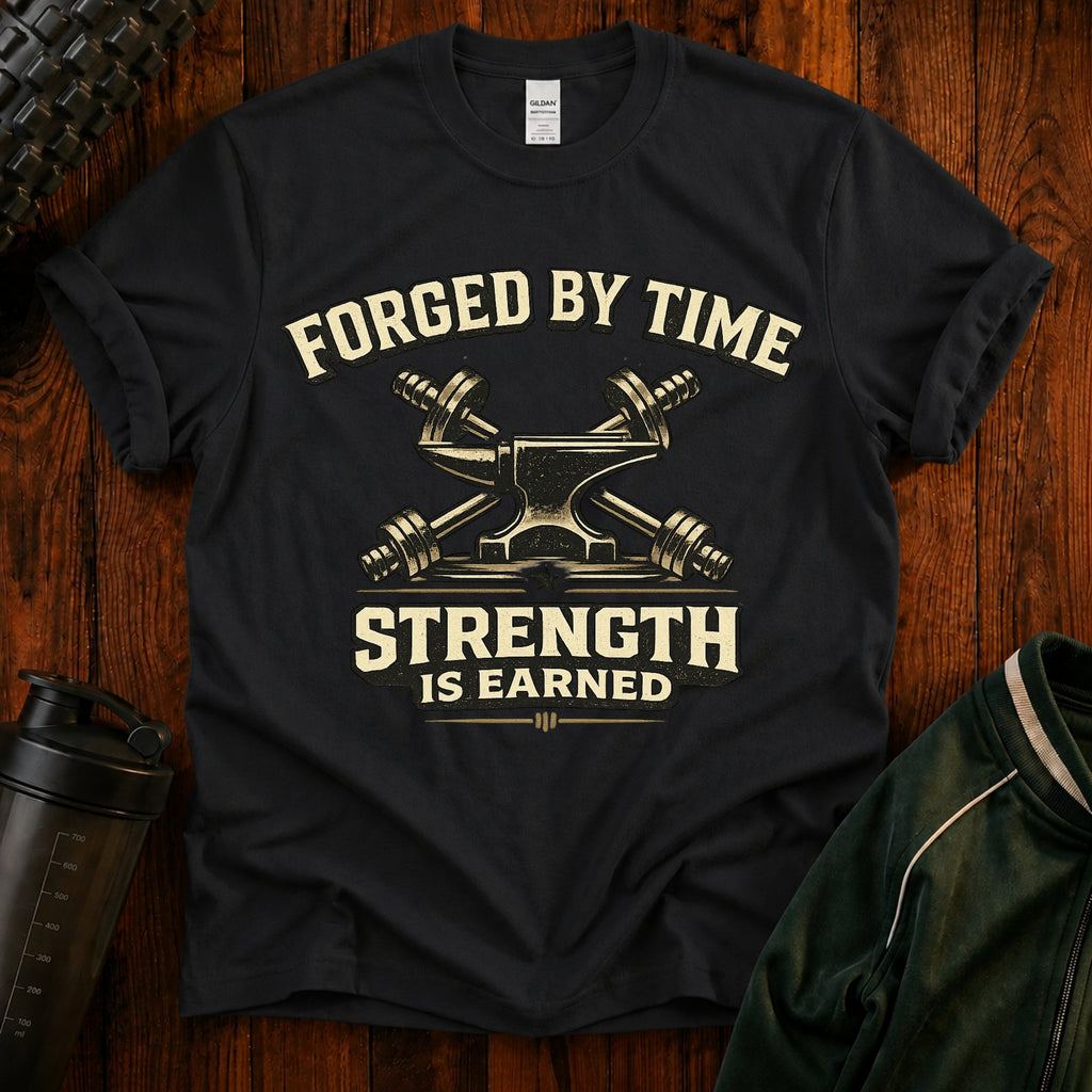 Forged By Time Strength T-Shirt — 'Strength Is Earned' Gym Tee