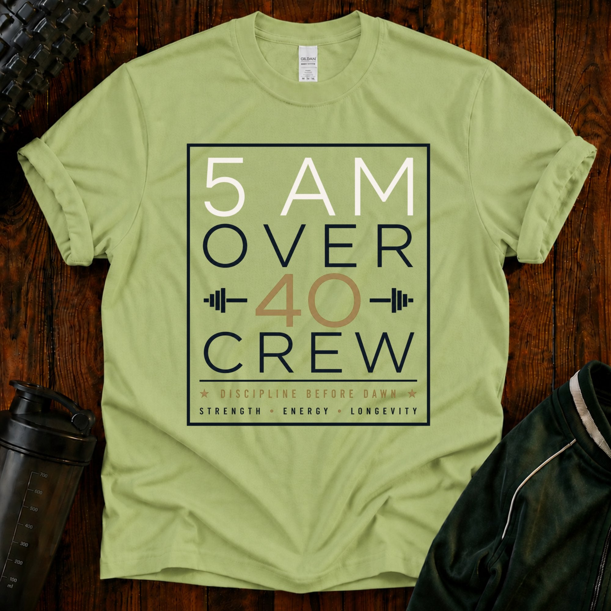 5 AM Over 40 Crew T-Shirt — Motivational Early Riser Fitness Tee