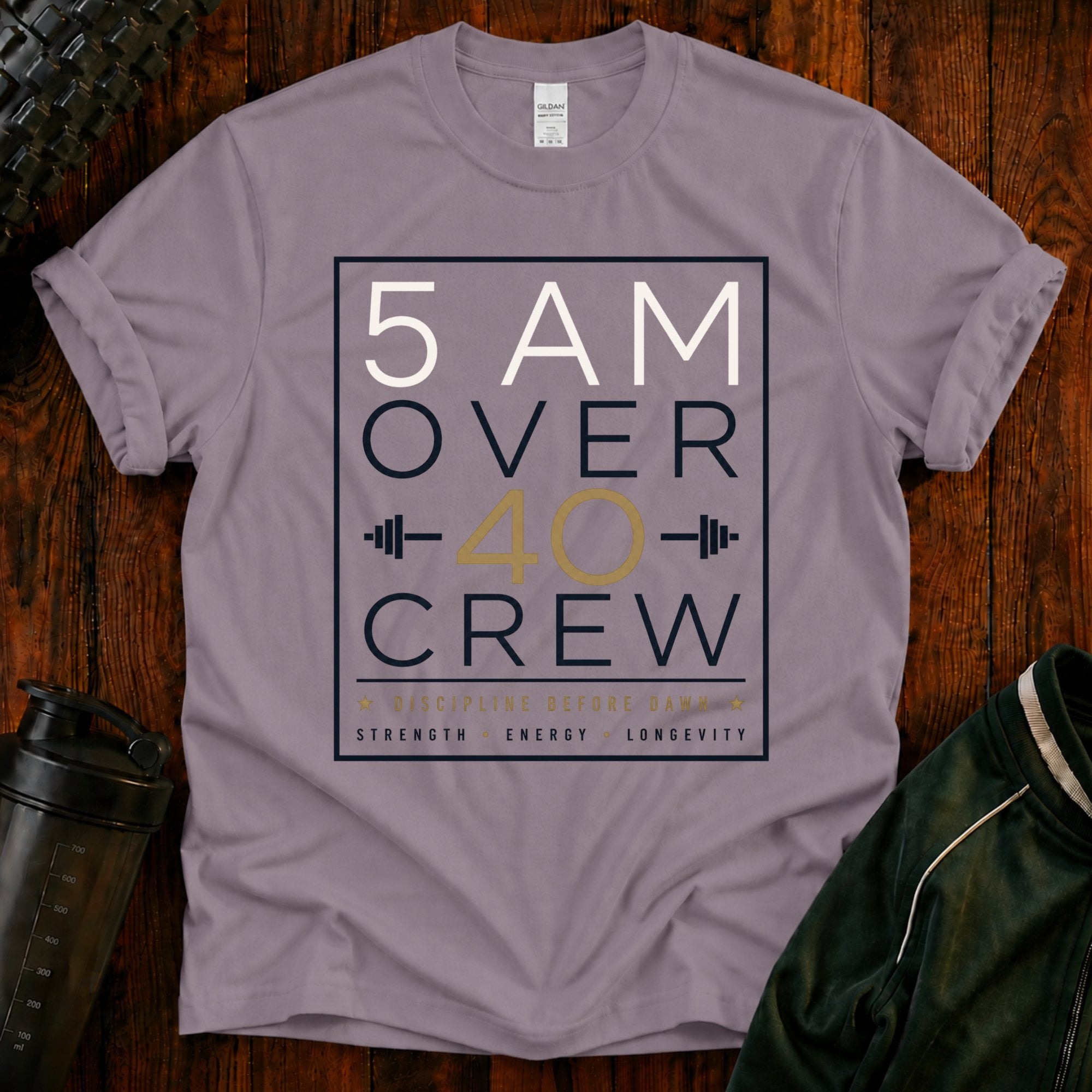 5 AM Over 40 Crew T-Shirt — Motivational Early Riser Fitness Tee