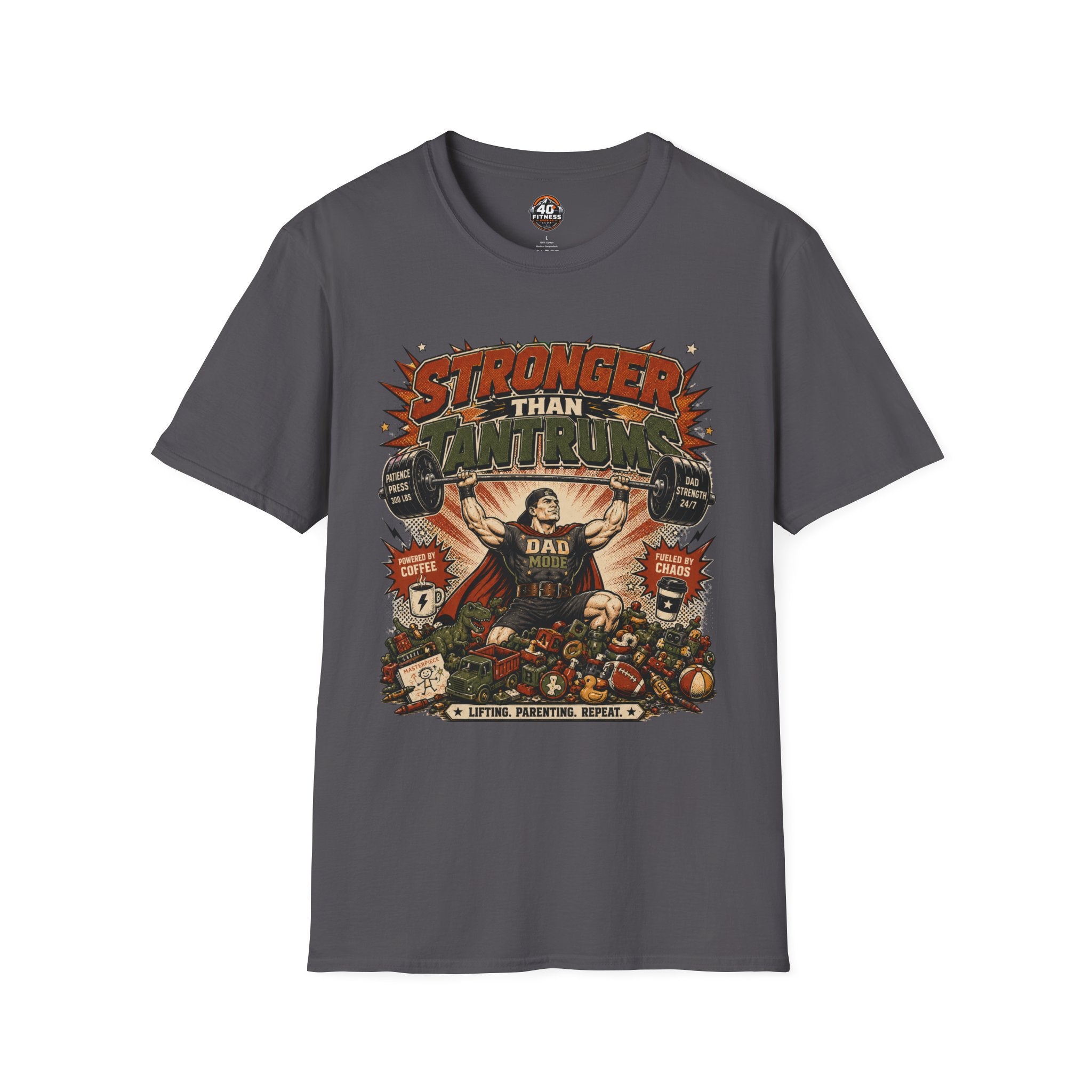 T-Shirt — "Stronger Than Tantrums" Retro Strength Graphic Tee (Parenting Humor)