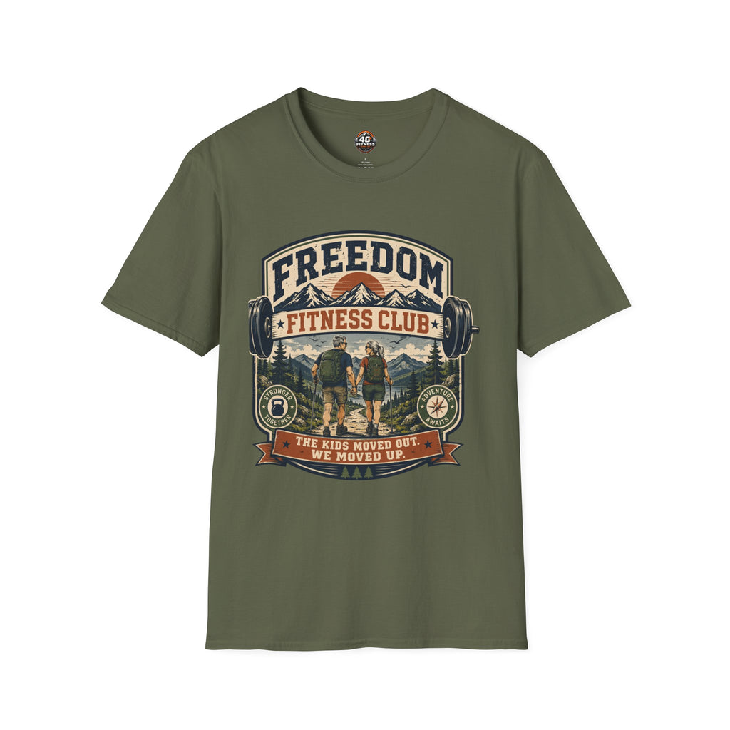 Freedom Fitness Club T-Shirt — Vintage Mountain Barbell Gym Tee
