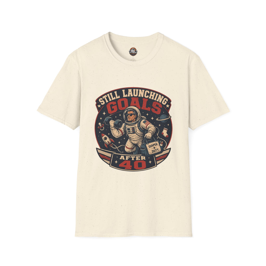 T-Shirt — "Still Launching Goals After 40" Astronaut Graphic Tee
