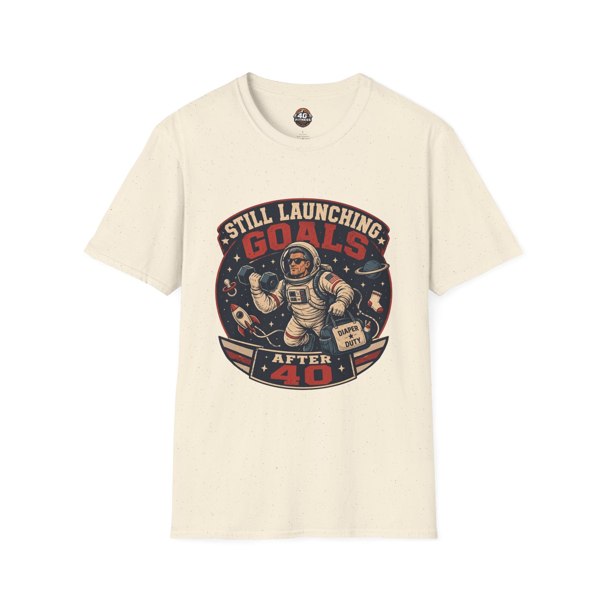 T-Shirt — "Still Launching Goals After 40" Astronaut Graphic Tee