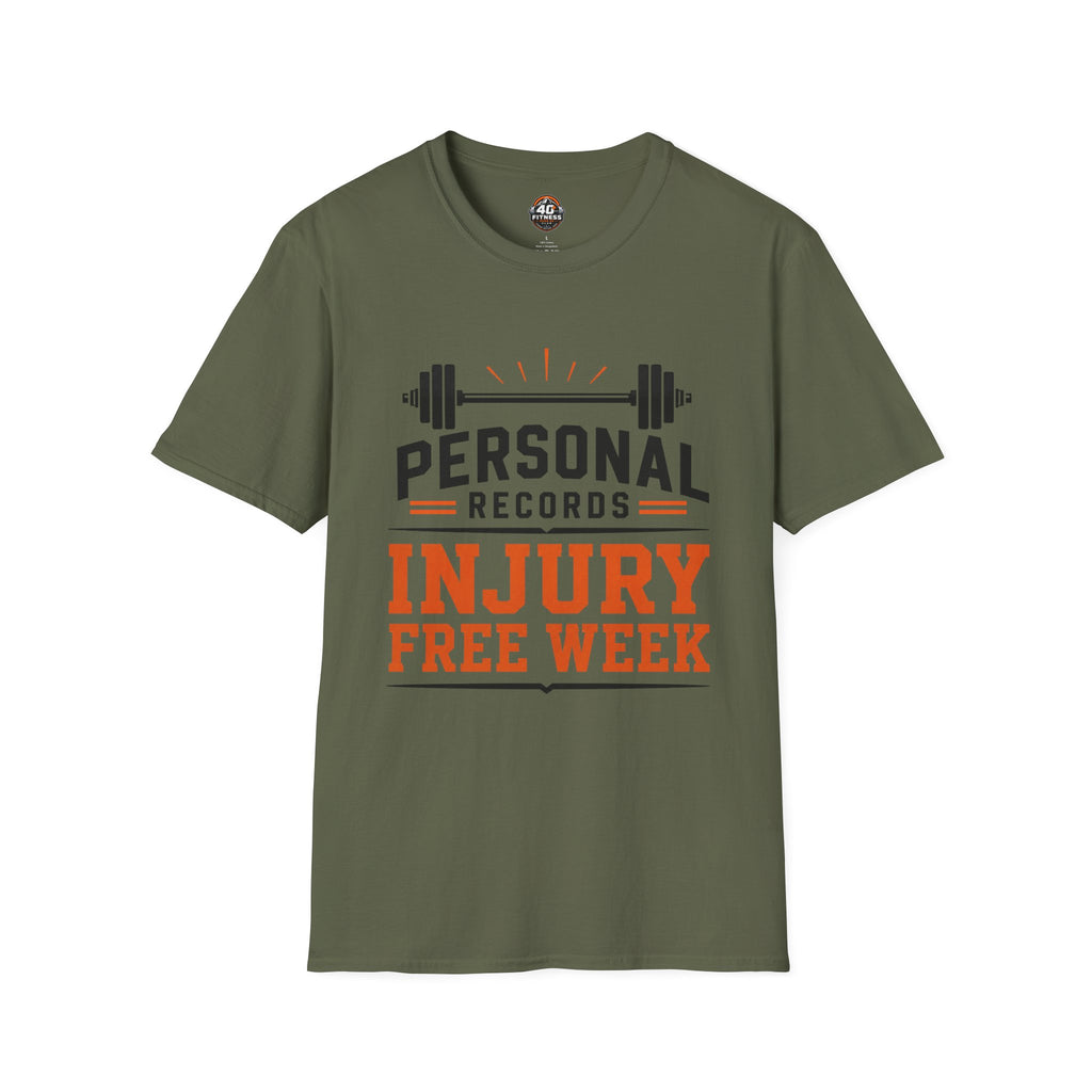 Personal Records T‑Shirt — 'Injury Free Week' Weightlifting Gym Tee